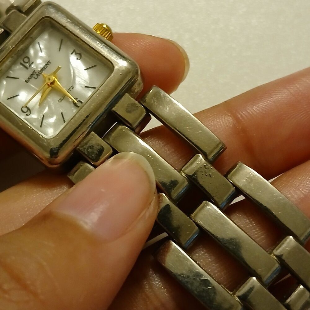 Vintage 90s Saint Laurent Women's Silver Tone Square MOP Dial Quartz Watch - Picture 17 of 17